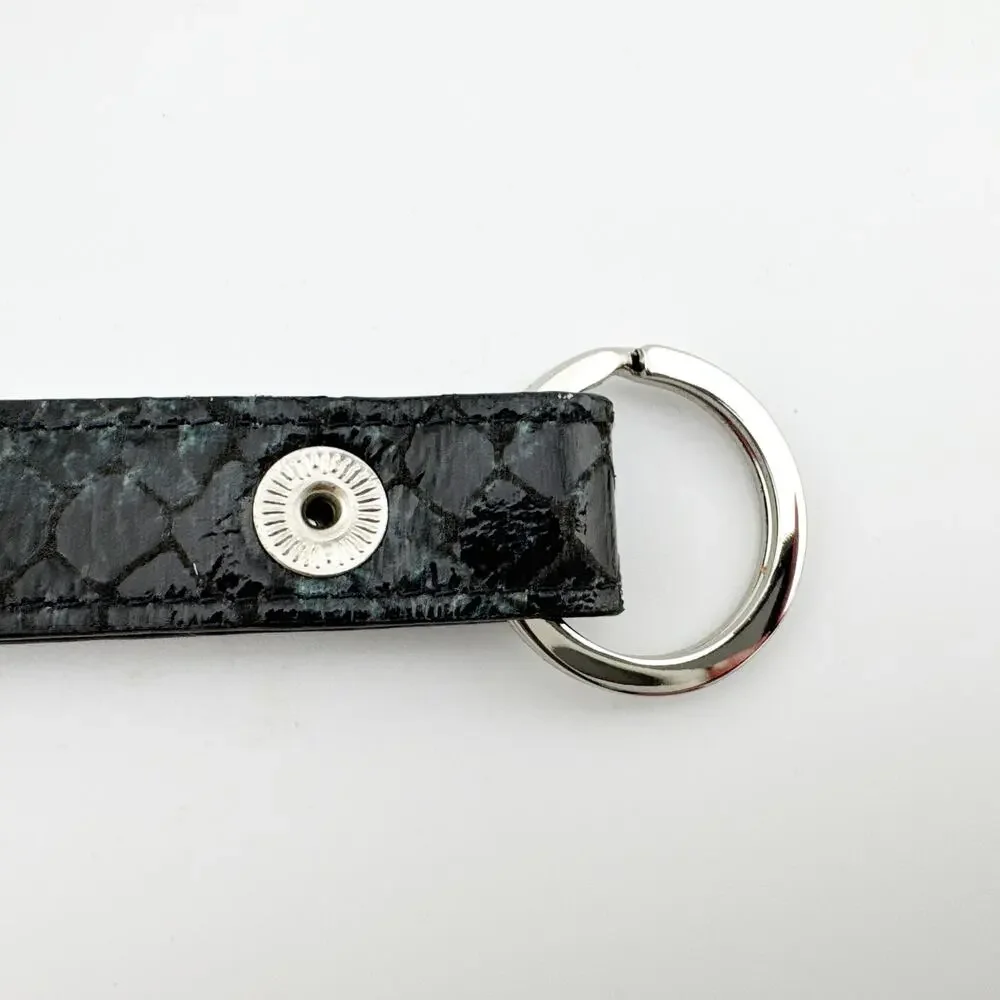 Graphic Image Keychain Strap Black Faux Snakeskin Pattern with Logo‎ Accent